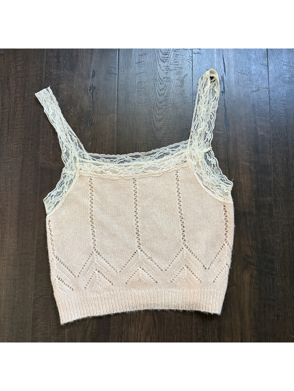 Zara Pointelle Knit Lace Camisole Top Pink Ivory Y2K Fairy Romantic Tank S M
